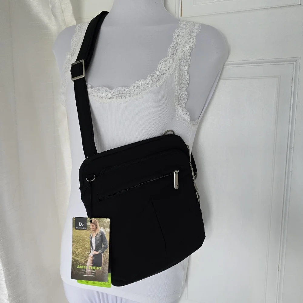Travelon Anti-Theft Security Shoulder Crossbody Bag Slim Classic Black Travel - Picture 3 of 13